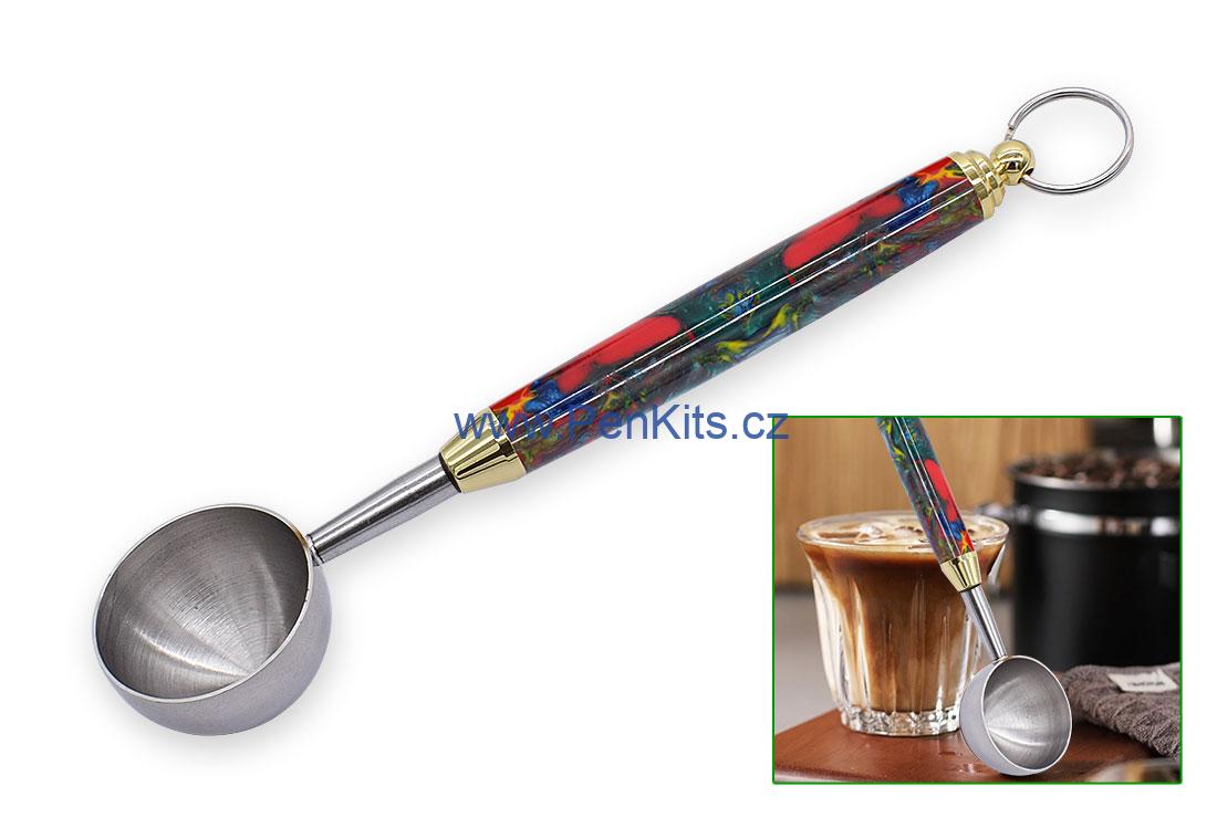 Nerezová odměrka na kávu, čaj malá - sada na výrobu, barva pokovení zlatá.