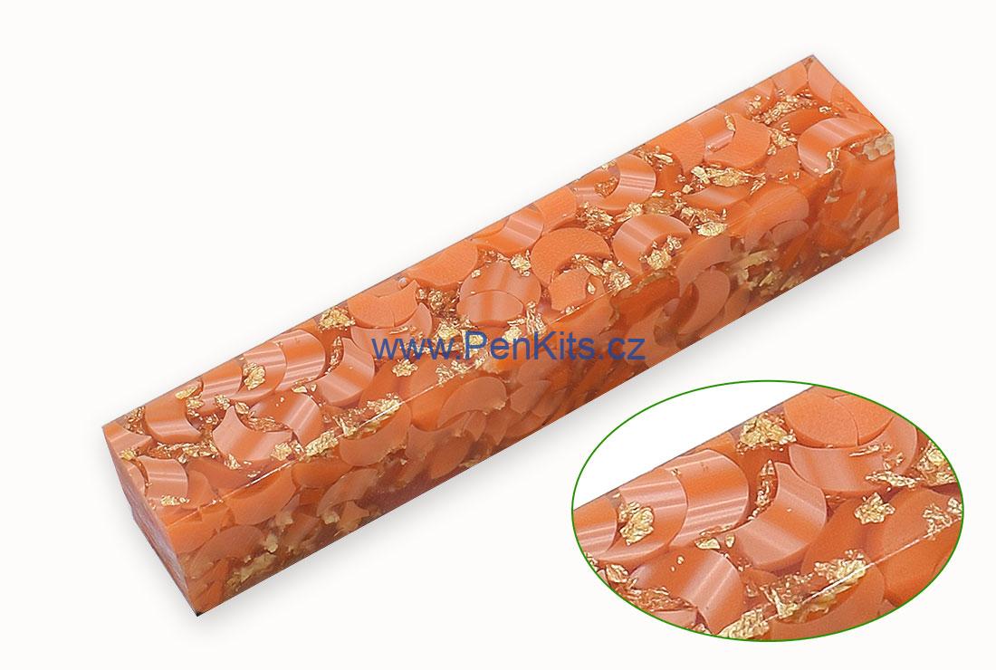 Polotovar epoxidová pryskyřice - oranžová se zlatými vločkami