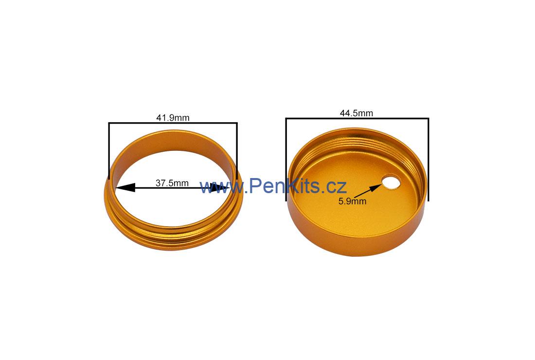 Sady šroubovacího víčka na výrobu dózy pro párátka. Barva zlatá. Vnitřní rozměr: 37,5 mm