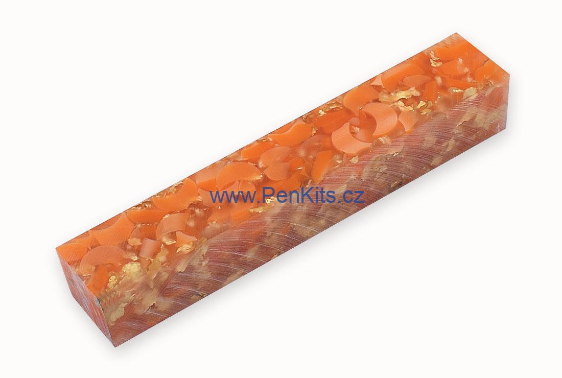Polotovar epoxidová pryskyřice - oranžová se zlatými vločkami